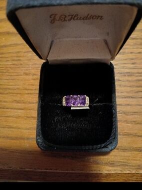 S.925 Sterling Silver Ring with Three African Amethyst Stones Ring Size 6